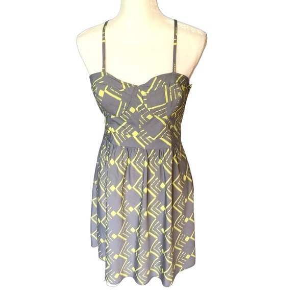 O’Neill Spaghetti Strap Dress Gray & Yellow Side Zip Size 11 - Picture 1 of 6